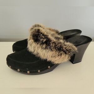 Sotto Sopra Italian Leather Fur Trim Clogs